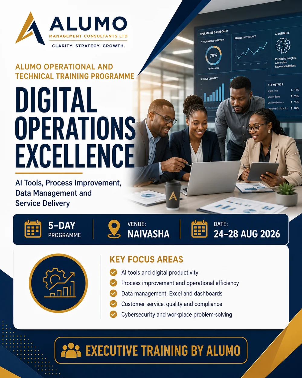ALUMO Digital Operations Excellence programme poster for Naivasha, 24 to 28 August 2026